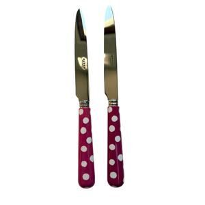 NEW Sabre Paris Polka Dot Butter Knives Raspberry & White | Set of 2